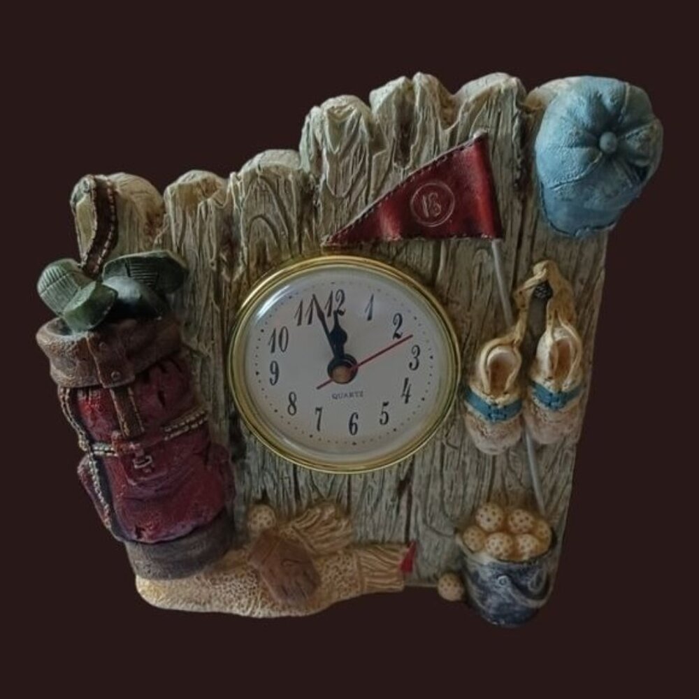 Vtg Quartz golf theme desk shelf table mantle clock